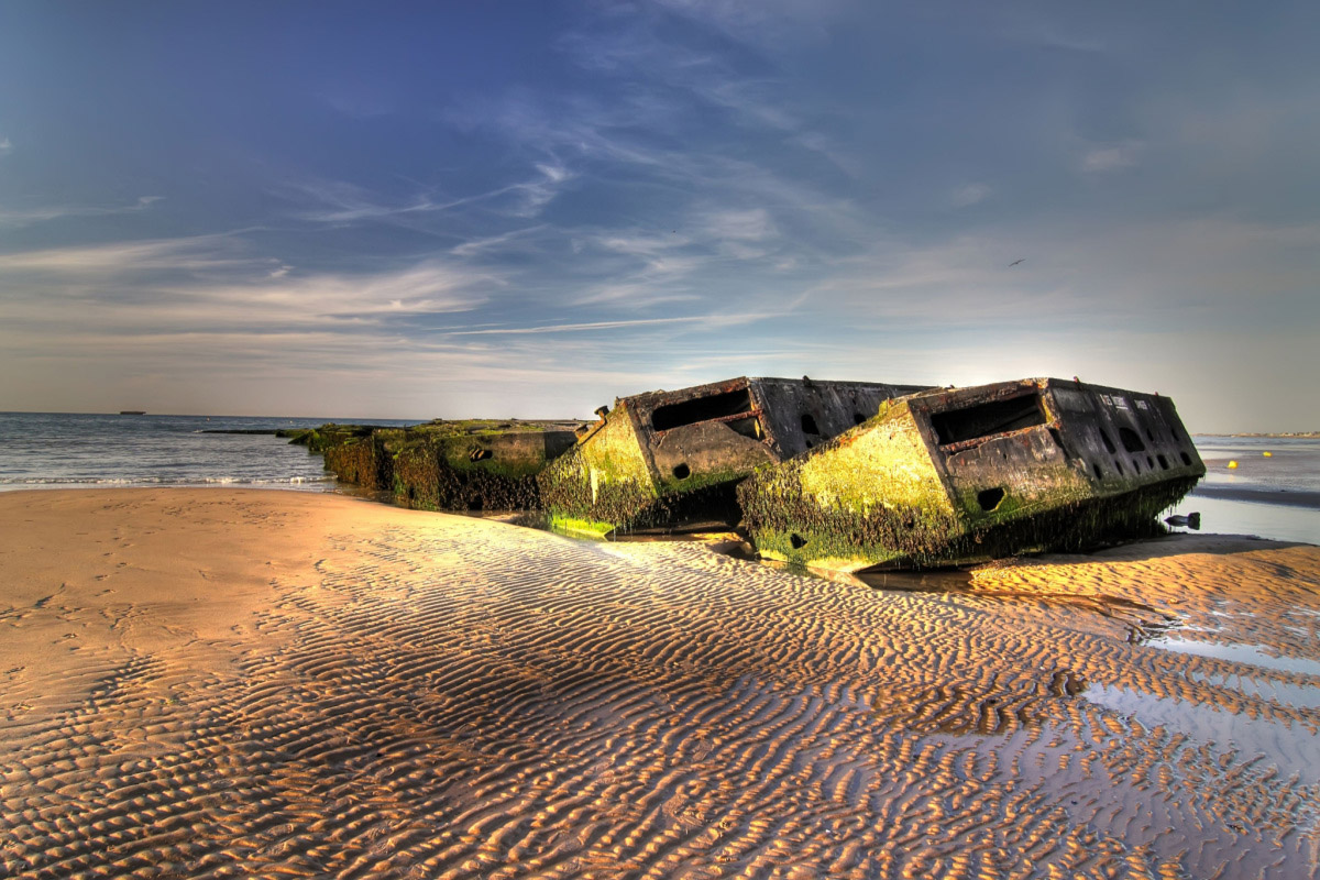 d-day equipment on normandy beach