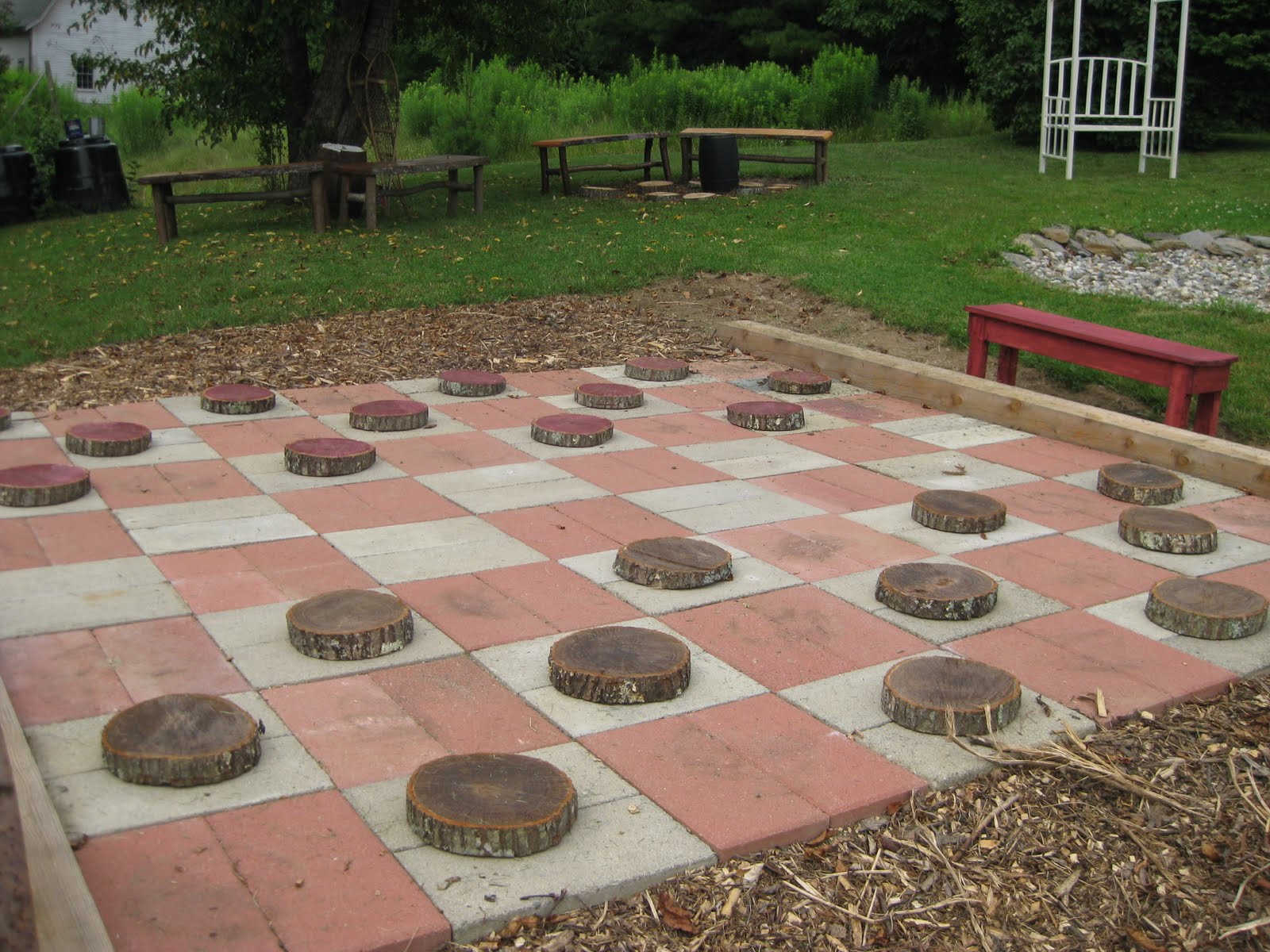 Life-sized backyard checkers or chess